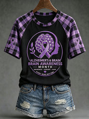 Women's Alzheimer's disease awareness pattern printed casual short-sleeve T-shirt