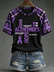 Women's Alzheimer's disease awareness pattern printed casual short-sleeve T-shirt