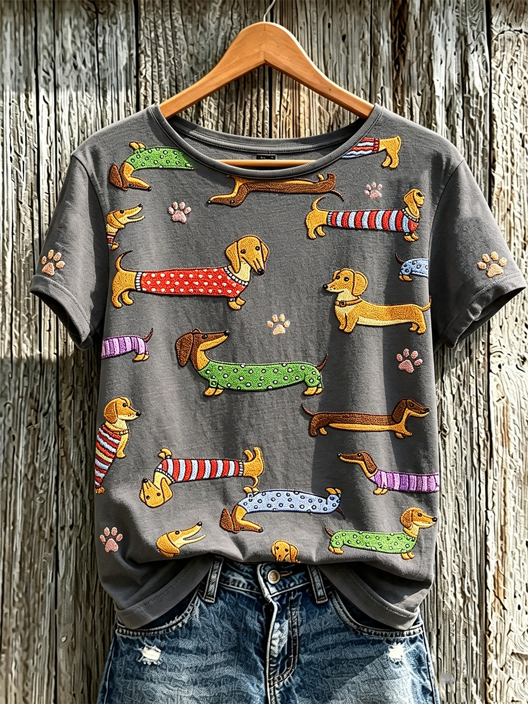 Women's cute dog pattern printed casual short-sleeve T-shirt