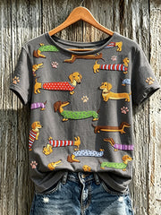 Women's cute dog pattern printed casual short-sleeve T-shirt