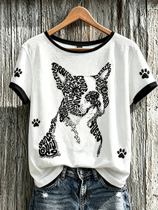 Women's cute dog pattern printed casual short-sleeve T-shirt