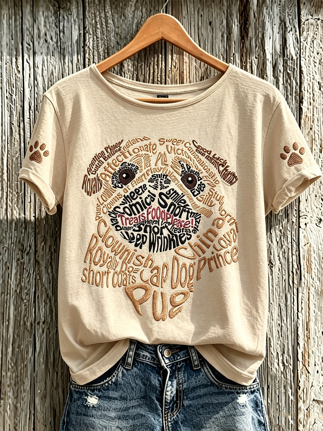 Women's cute dog pattern printed casual short-sleeve T-shirt
