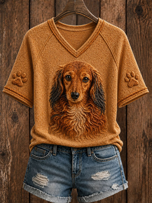 Women's Cute Dachshund  Art V-neck Short Sleeve T-shirt