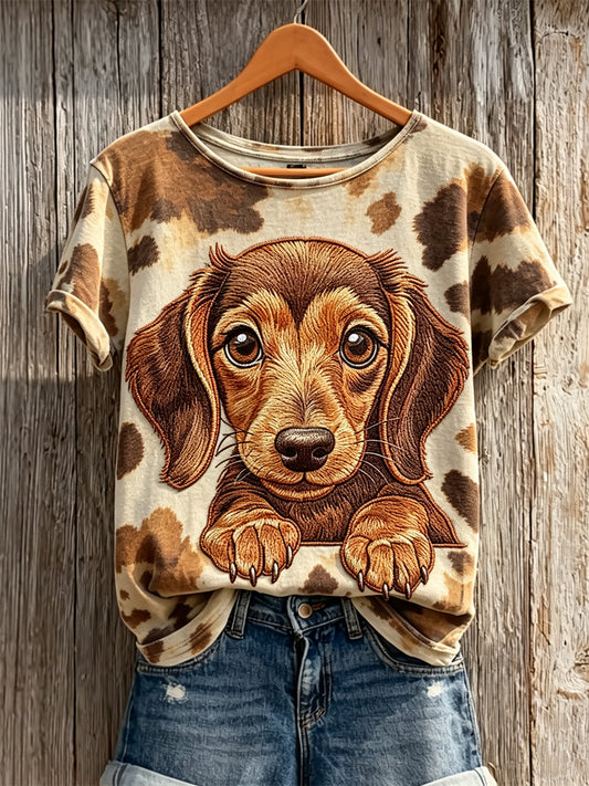 Women's Dachshund Dog & Dog Coat Pattern Print short-sleeved T-shirt