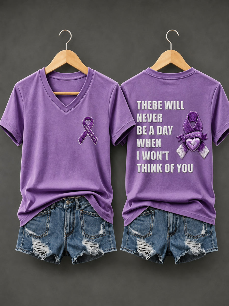 Women's Overdose Awareness Purple Ribbon Print T-shirt
