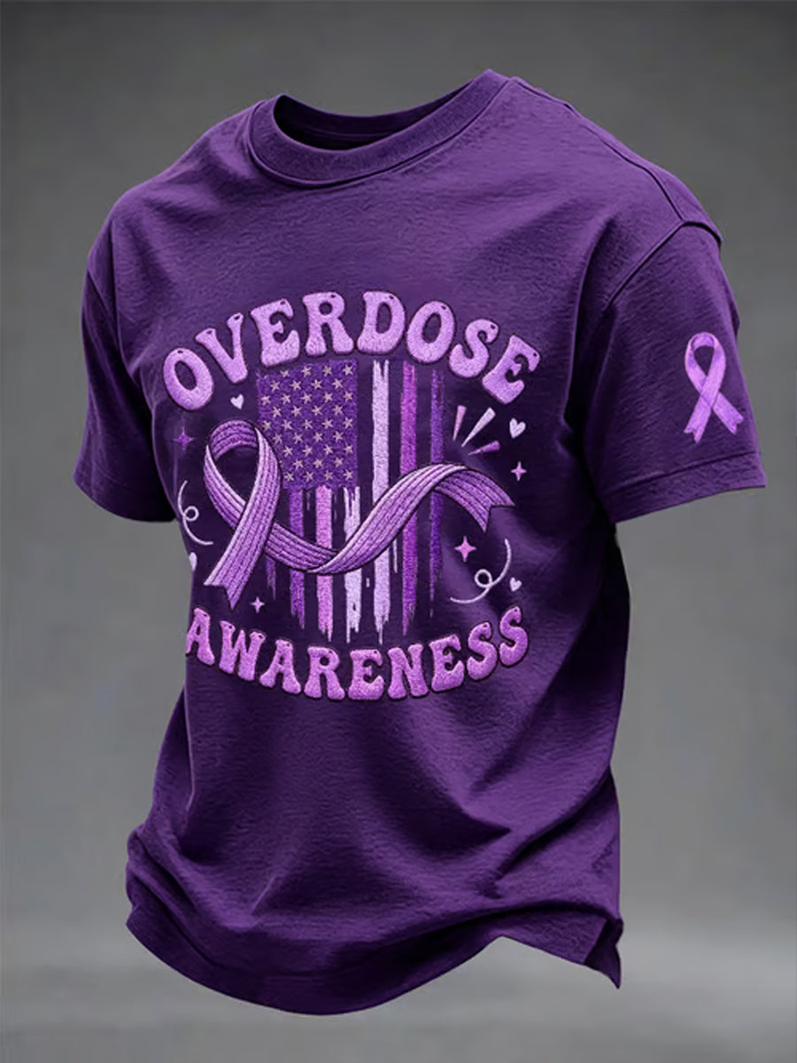 Men's  Overdose Awareness Purple Ribbon Print T-shirt