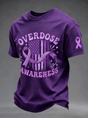 Men's  Overdose Awareness Purple Ribbon Print T-shirt