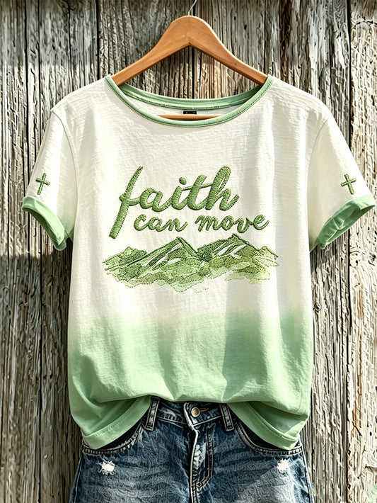 Women's Faith Slogan Leopard Print Pattern Printed Leisure Round Neck T-shirt