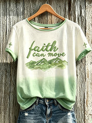 Women's Faith Slogan Leopard Print Pattern Printed Leisure Round Neck T-shirt