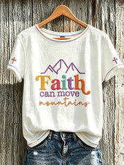 Women's Faith Slogan Leopard Print Pattern Printed Leisure Round Neck T-shirt