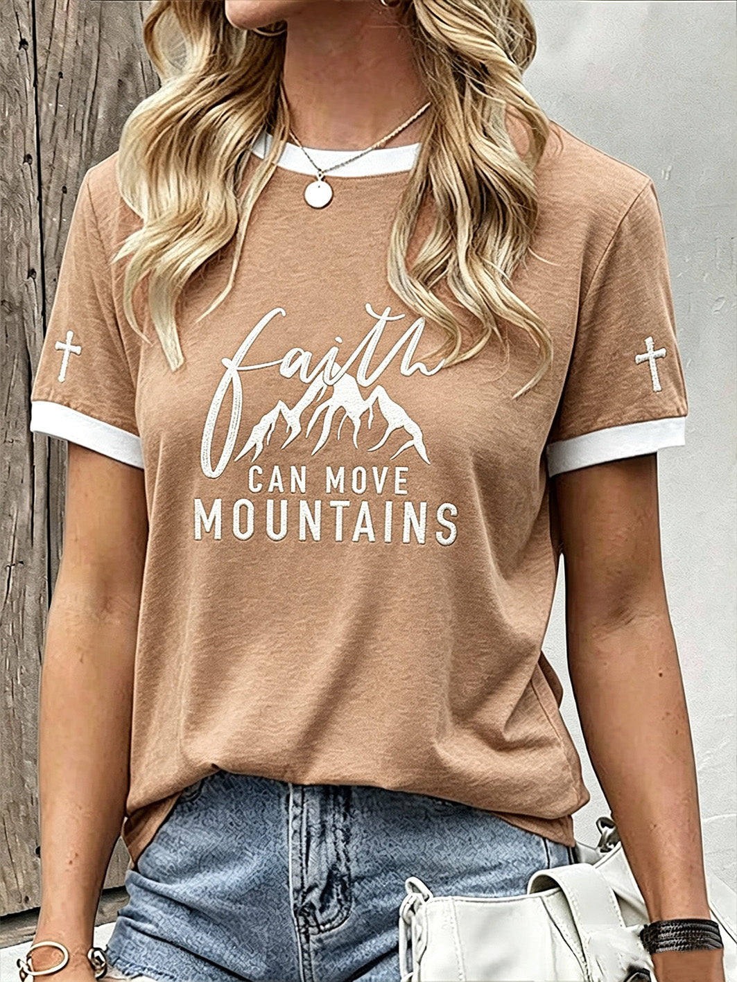 Women's Faith Slogan Leopard Print Pattern Printed Leisure Round Neck T-shirt