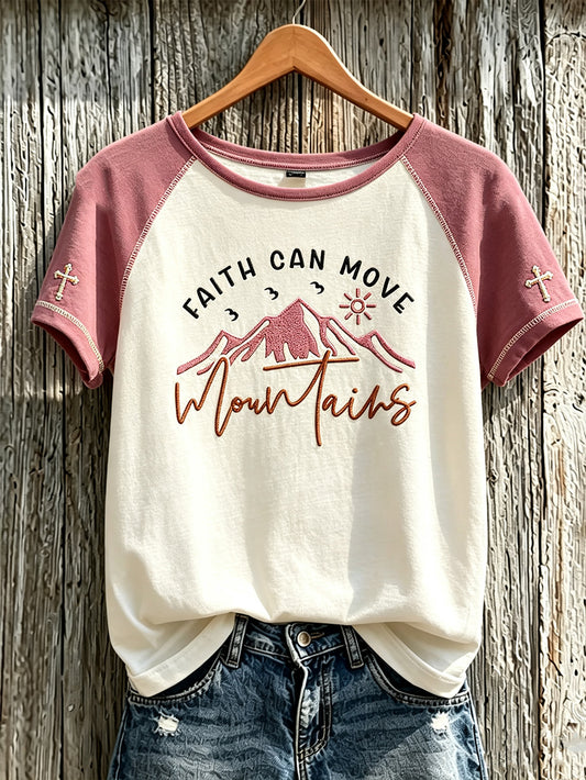 Women's Faith Slogan Leopard Print Pattern Printed Leisure Round Neck T-shirt