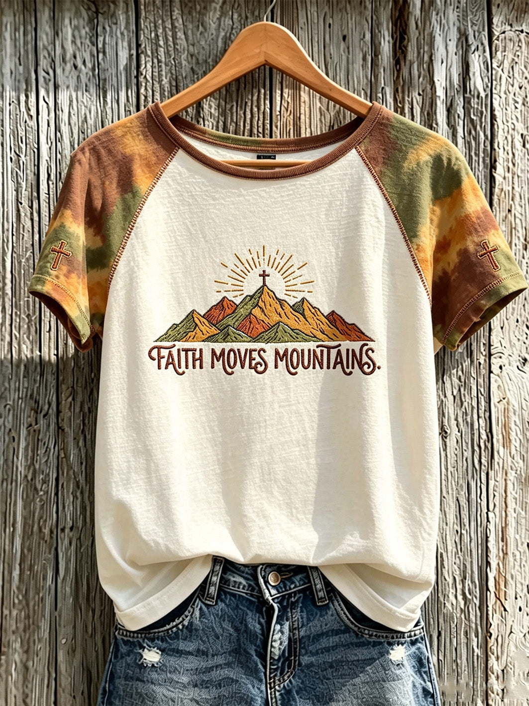 Women's Faith Slogan Leopard Print Pattern Printed Leisure Round Neck T-shirt