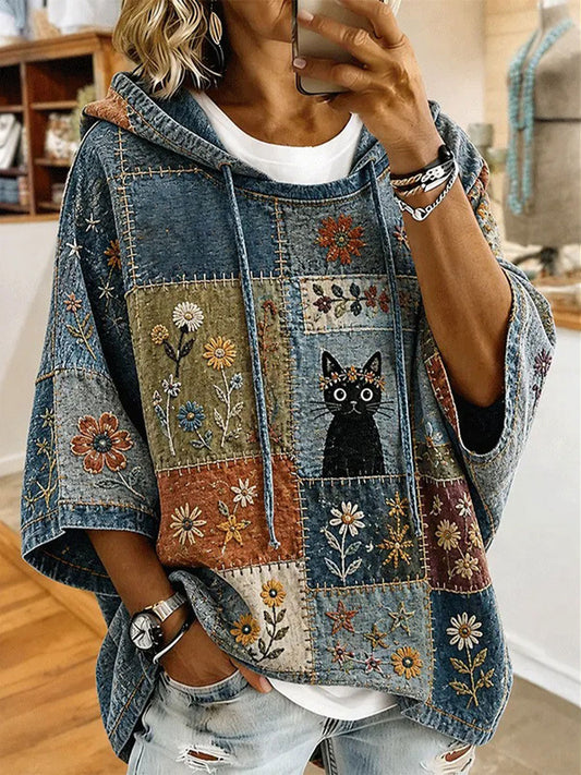 Women's Cat Print Art Casual Top
