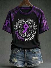 Women's Alzheimer's disease awareness pattern printed casual short-sleeve T-shirt