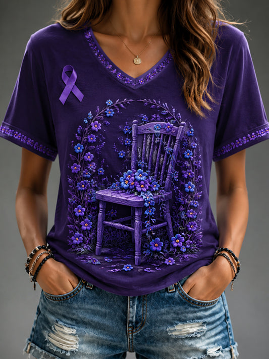 Women's Forget-me-not  round neck short sleeve T-shirt