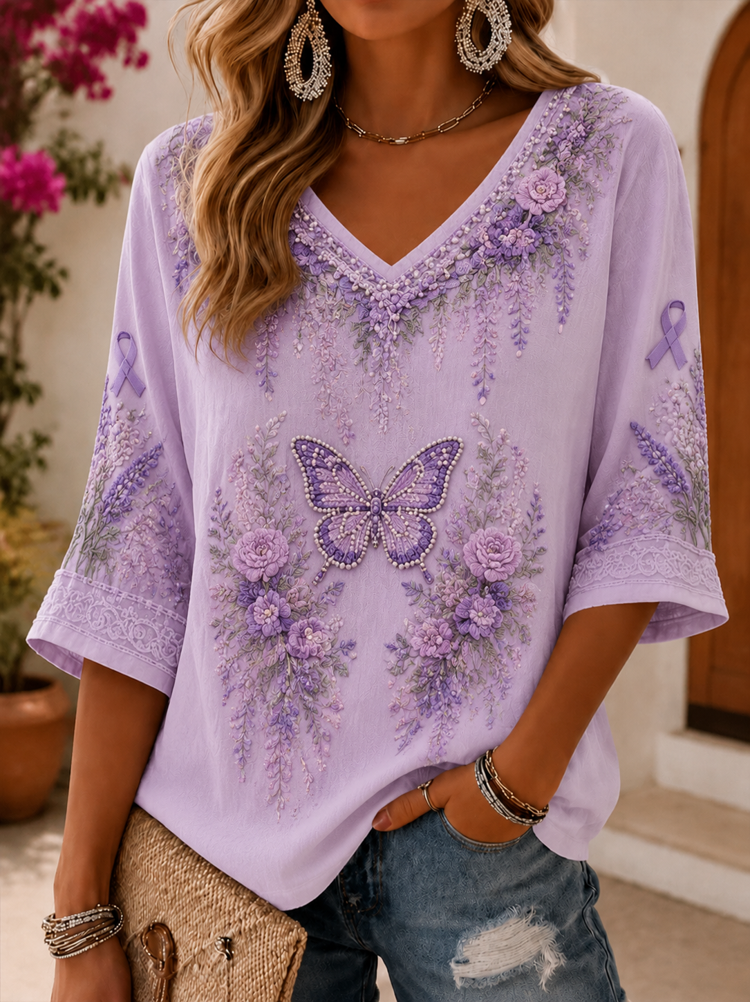 Women's Alzheimer's Disease Mid-length Sleeves V-Neck T-Shirt