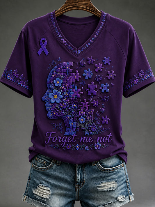 Women's Forget-me-not  round neck short sleeve T-shirt