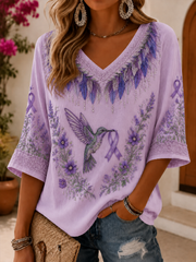 Women's Alzheimer's Disease Mid-length Sleeves V-Neck T-Shirt