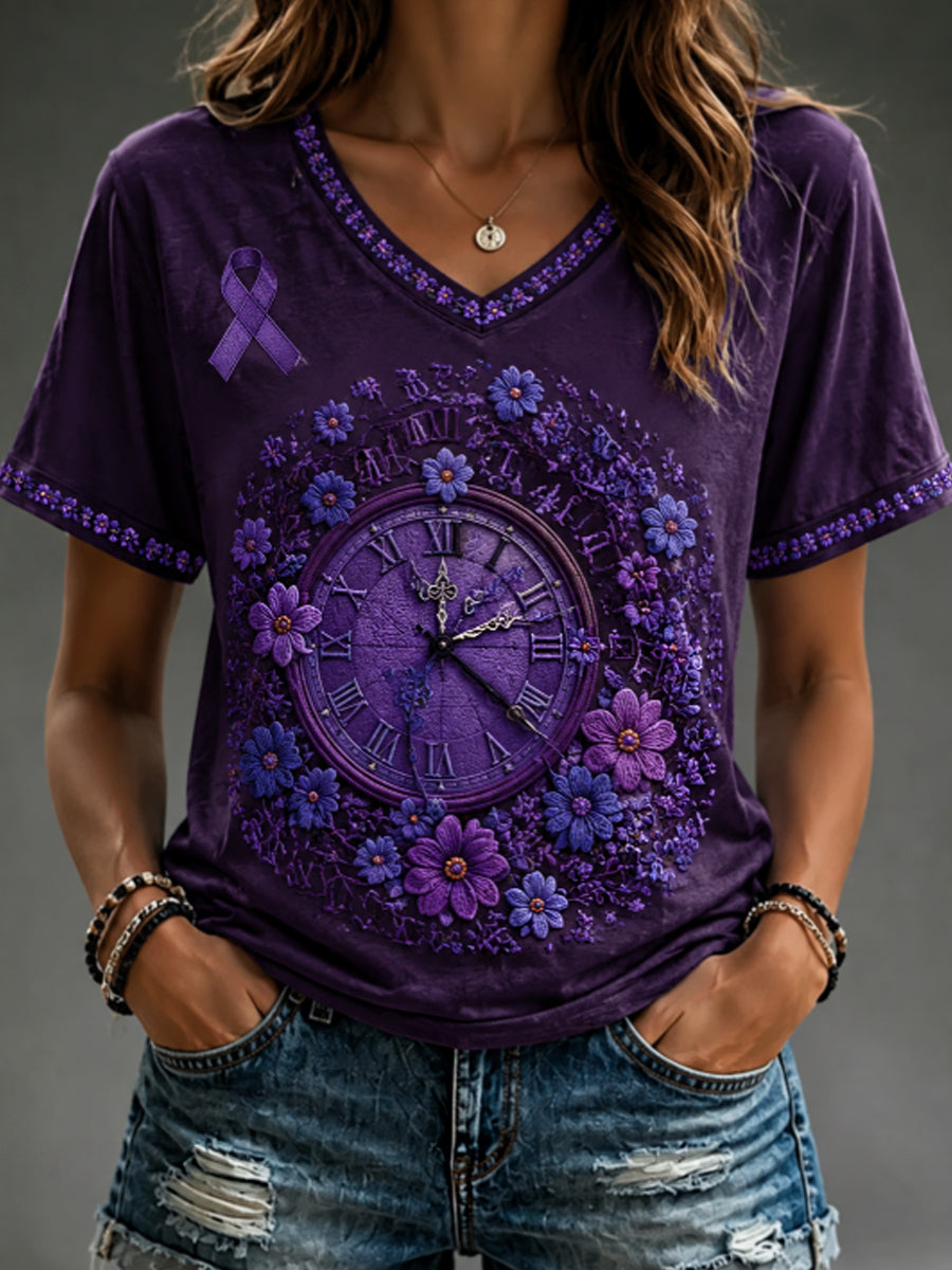 Women's Forget-me-not  round neck short sleeve T-shirt