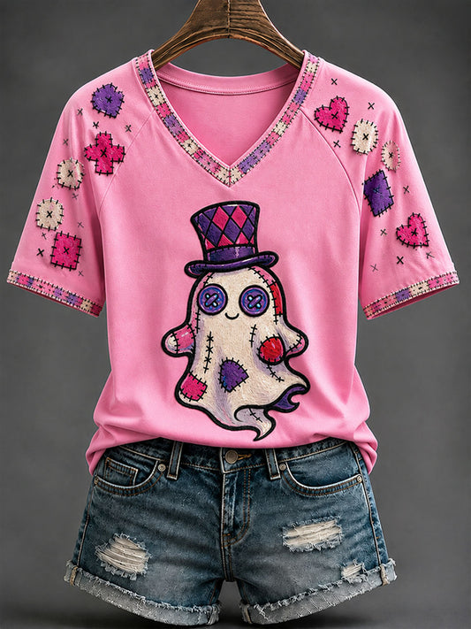 Women's Cute Ghost Print Casual Halloween T-Shirt