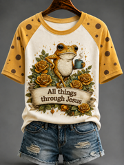 Women's All Things Through Jesus Round Neck Short Sleeve T-shirt