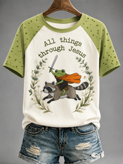 Women's All Things Through Jesus Round Neck Short Sleeve T-shirt