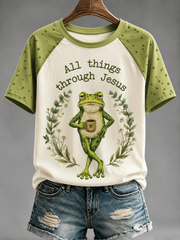 Women's All Things Through Jesus Round Neck Short Sleeve T-shirt