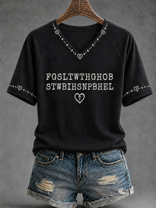 Women's Christian John 3:16 For God So Loved The World Cross Short Sleeve V-neck T-shirt