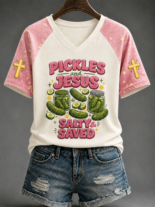 Women's "Pickles and Jesus: Salty & Saved" Casual T-Shirt