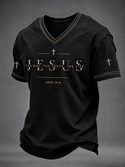 Men's Christian John 14:6 Jesus The Way The Truth The Life Cross Short Sleeve T-shirt