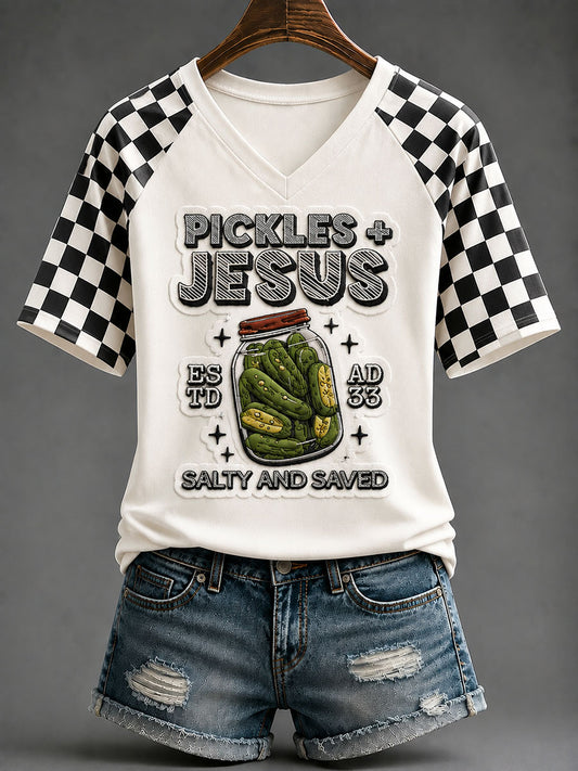 Women's "Pickles and Jesus: Salty & Saved" Casual T-Shirt
