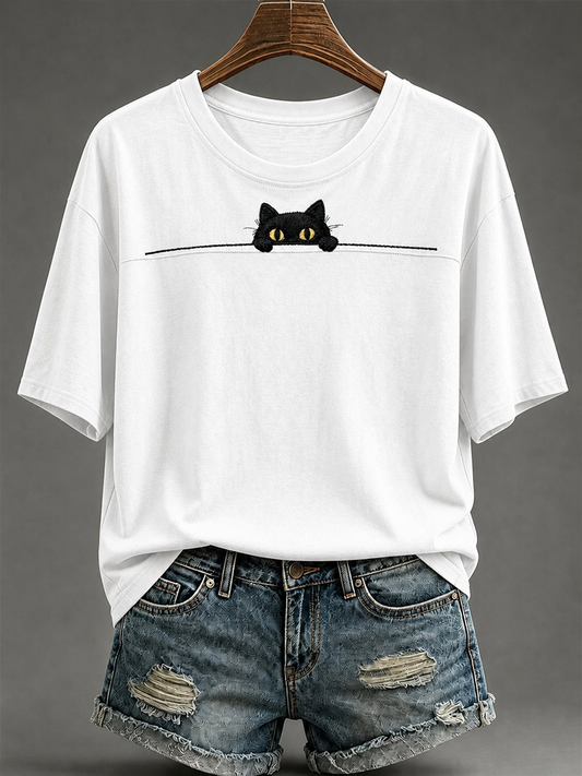 Women's Cute cat print short-sleeved T-shirt