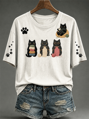 Women's Cute cat print short-sleeved T-shirt