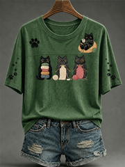 Women's Cute cat print short-sleeved T-shirt