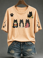 Women's Cute cat print short-sleeved T-shirt