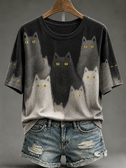 Women's Cute cat print short-sleeved T-shirt