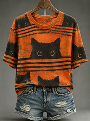 Women's Cute cat print short-sleeved T-shirt