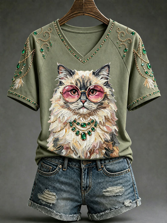 Women’s Fun Cat V-Neck T-Shirts