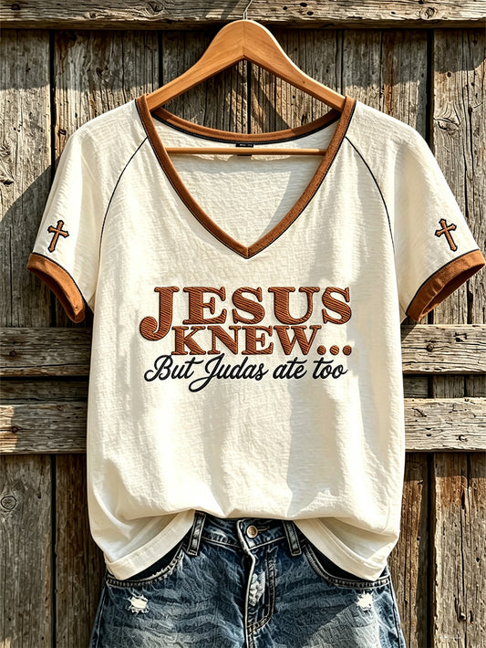 Women's Faith Theme Print Pattern Printed Leisure V-neck Short-Sleeved T-shirt