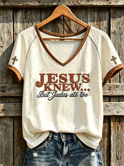 Women's Faith Theme Print Pattern Printed Leisure V-neck Short-Sleeved T-shirt