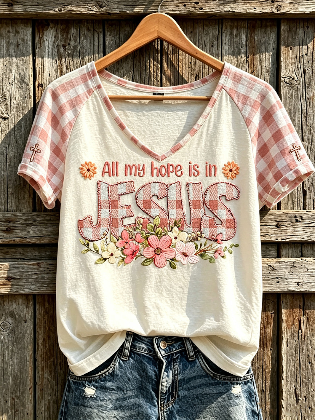 Women's Faith Theme Print Pattern Printed Leisure V-neck Short-Sleeved T-shirt