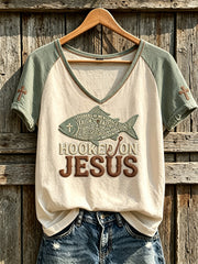 Women's Faith Theme Print Pattern Printed Leisure V-neck Short-Sleeved T-shirt