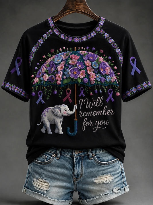 Women's Alzheimer's Disease Round Neck Short Sleeve T-shirt