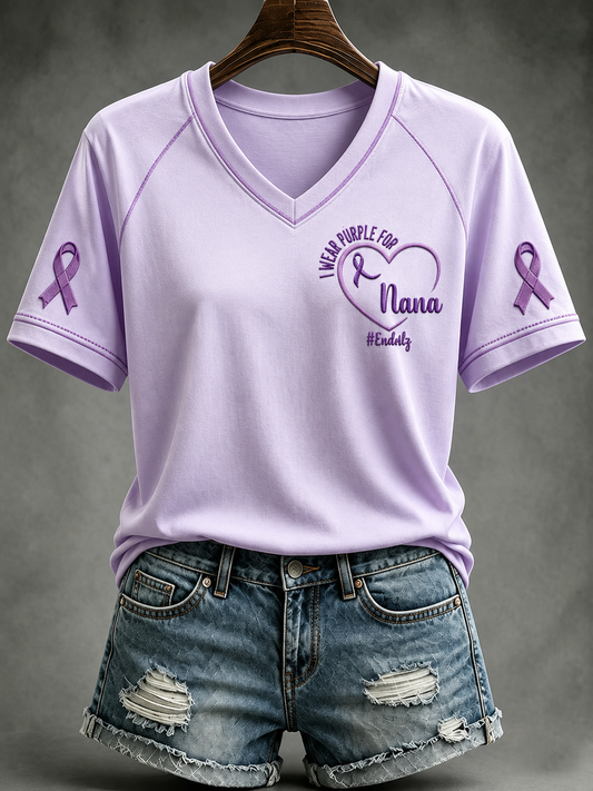 Women's Alzheimer's Disease V-neck Off-shoulder Short-sleeved T-shirt