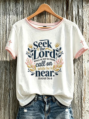 Women's faith-themed fun slogan pattern printed casual short-sleeve T-shirt