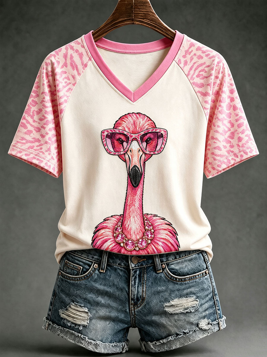 Women's Fun Flamingo V-Neck T-Shirts
