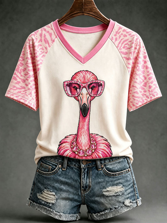 Women's Fun Flamingo V-Neck T-Shirts