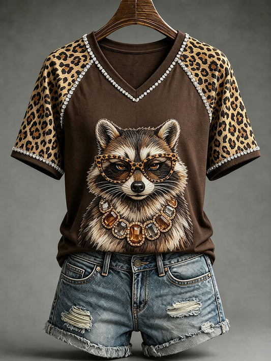 Women's Fun Raccoon V-Neck T-Shirts