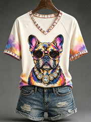 Women's Fun French Bulldog V-Neck T-Shirts